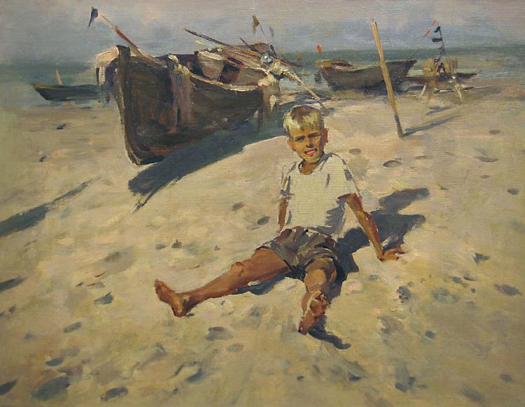 unknow artist Russov-Lev-Boy-and-Sea-rus13bw Sweden oil painting art